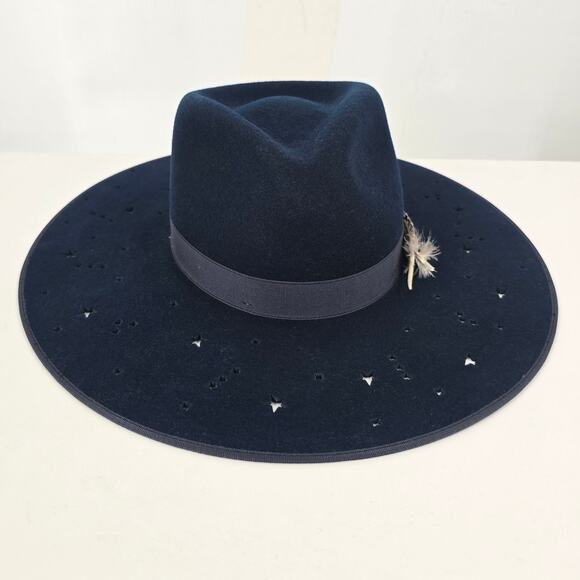 Stetson Night Sky Fedora Navy Star Cutouts Wide Brim Feather Seeker Collection main image 4